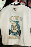 Womens Cropped Shark Lifting in Paradise T-Shirt