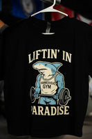 Womens Cropped Shark Lifting in Paradise T-Shirt